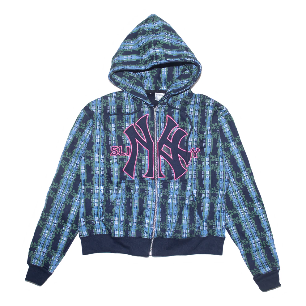 SLINKY - YANKEES BOOTLEG PLAID ZIP HOOD - NAVY