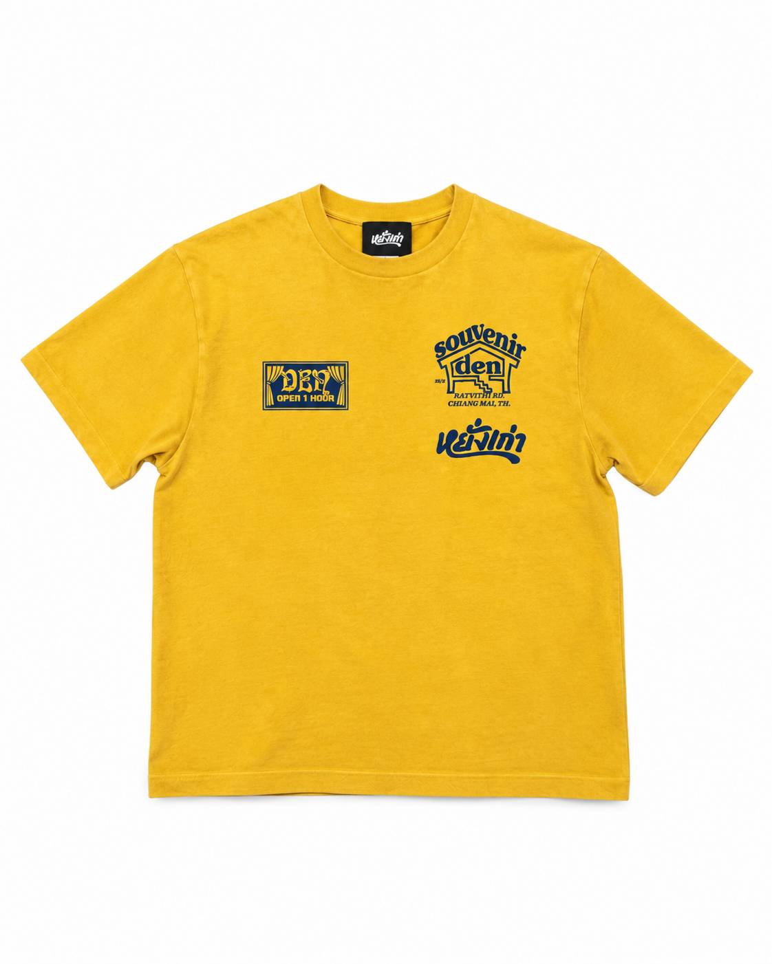 DEN SOUVENIR × OPEN 1 HOUR × YANGGAO T-SHIRT — MUSTARD