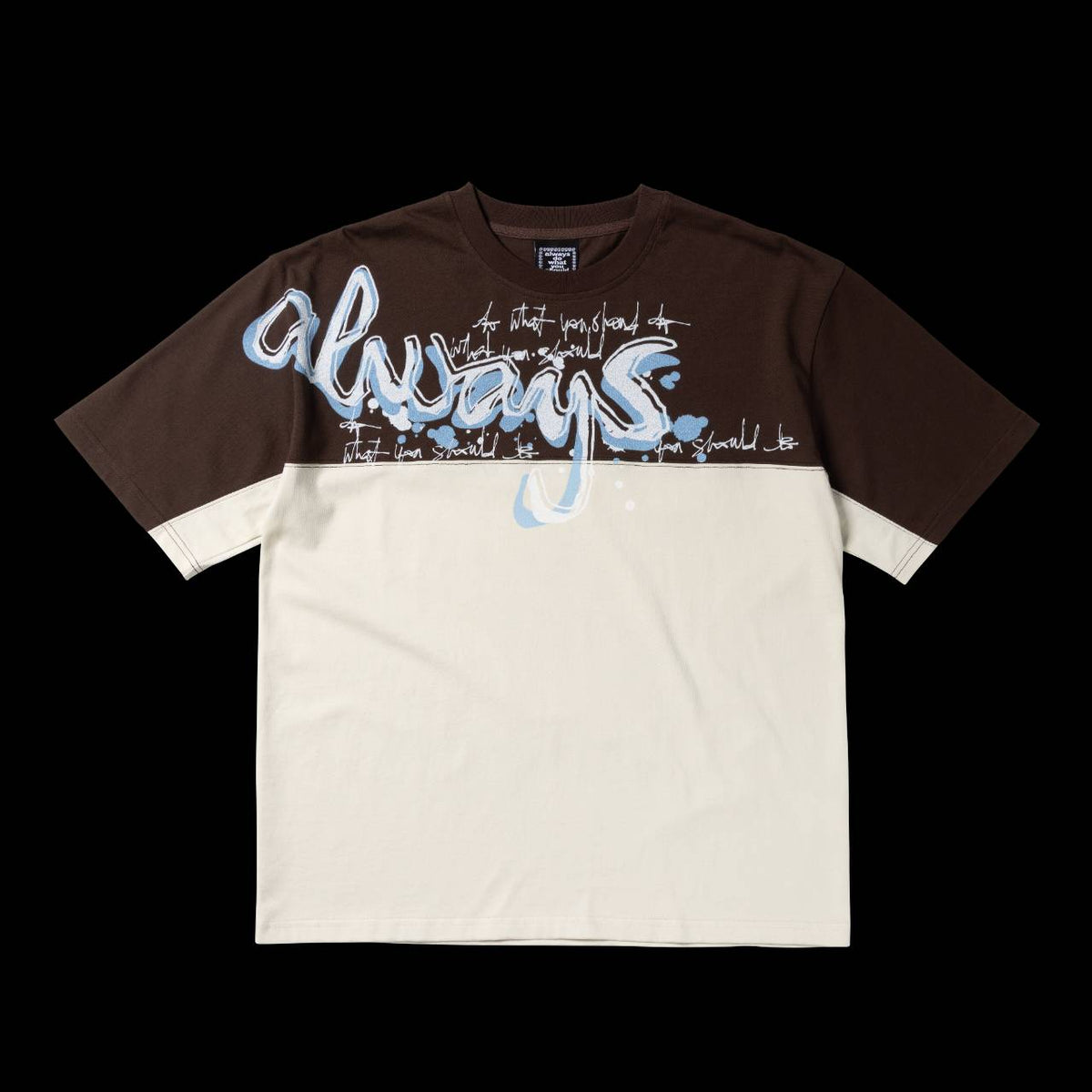 ALWAYS - WAZA PANELLED T-SHIRT - CREAM/BROWN