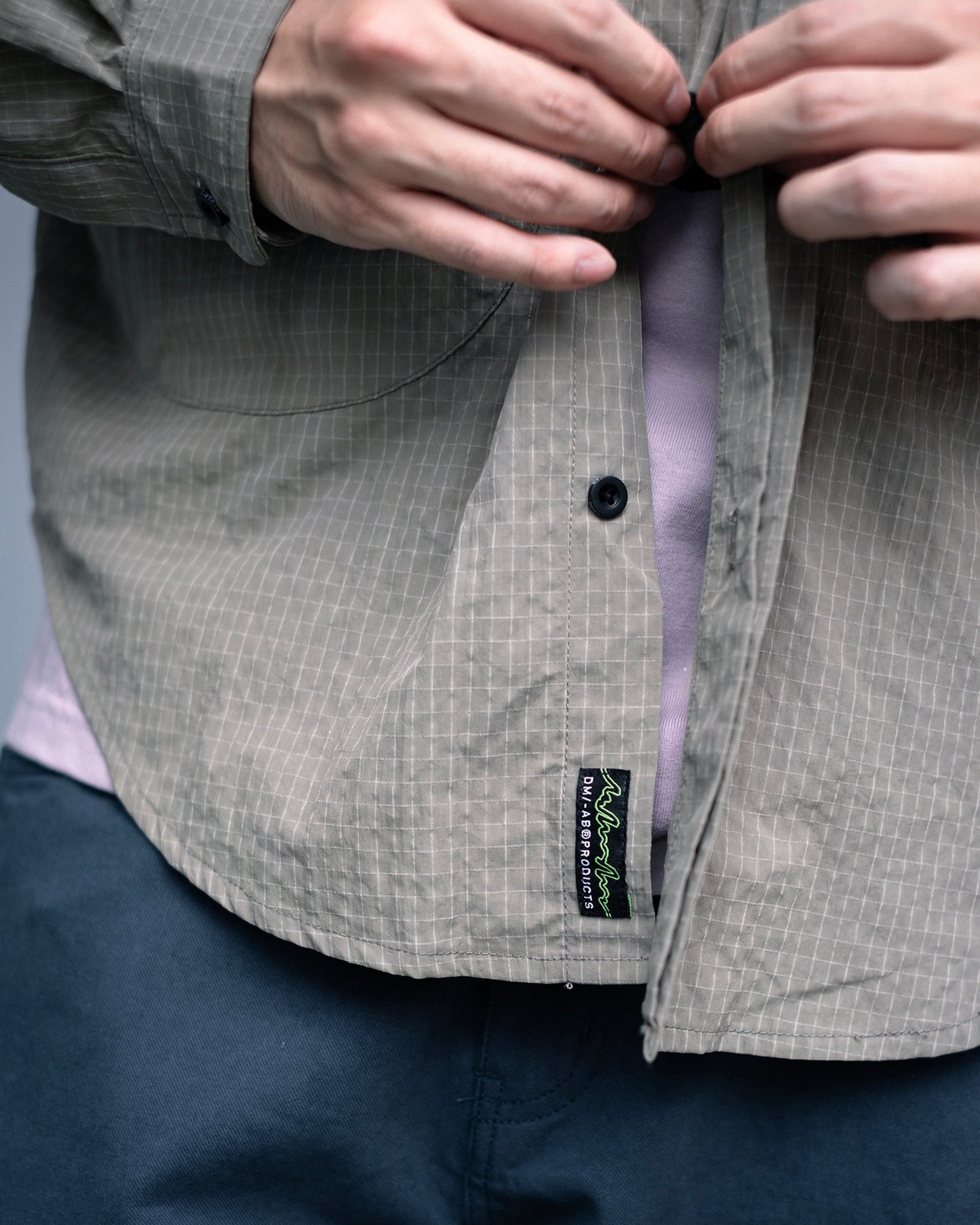 DEMARCOLAB - ATOM II GRID NYLON SHIRT (Sage)