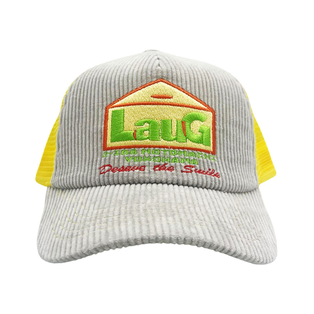 LAUG HOME LOGO CORDUROY TRUCKER HAT GREY/YELLOW