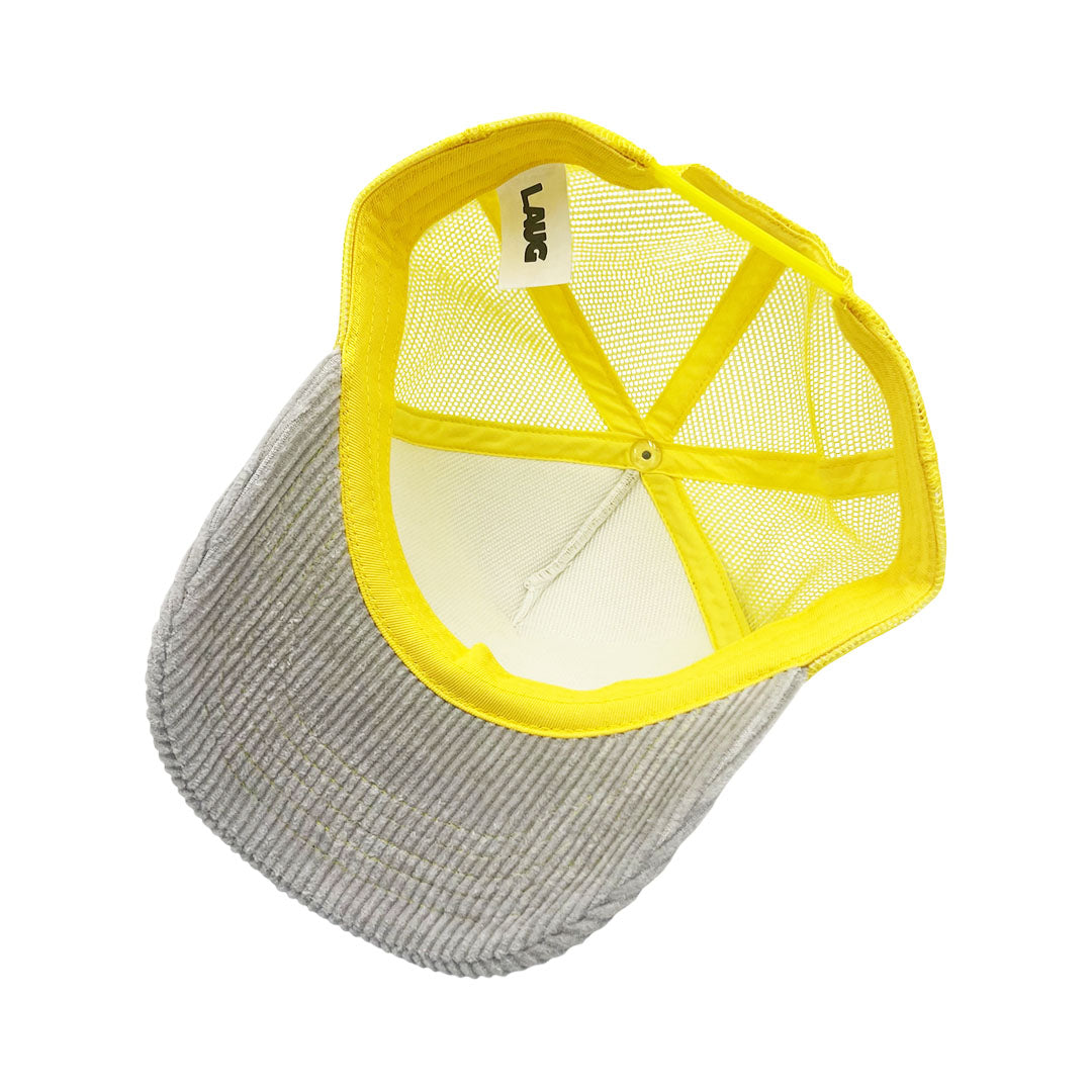LAUG HOME LOGO CORDUROY TRUCKER HAT GREY/YELLOW