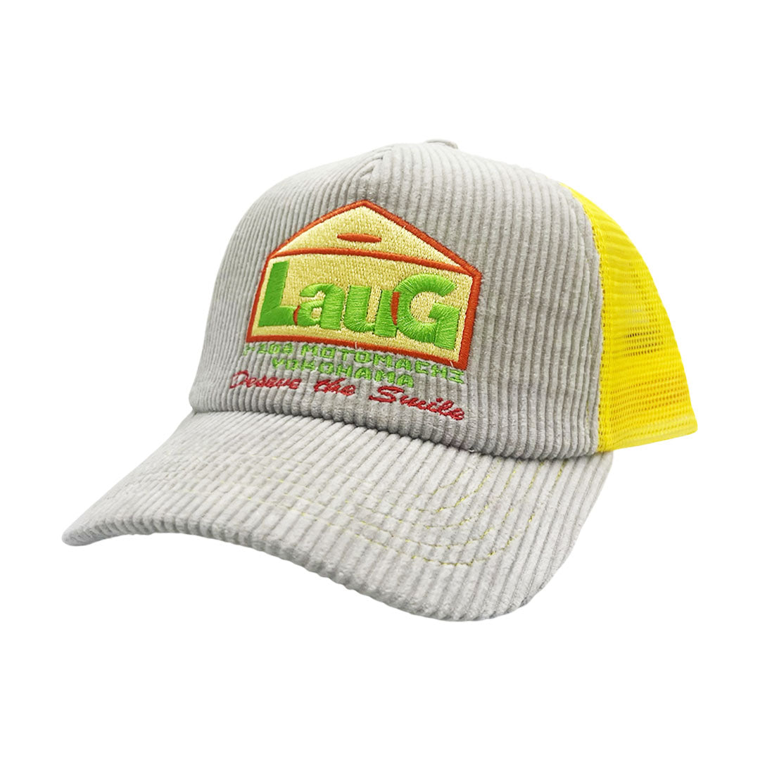 LAUG HOME LOGO CORDUROY TRUCKER HAT GREY/YELLOW